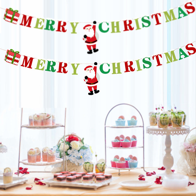 聖誕裝飾用品字母拉旗橫幅Merry Christmas彩旗 節日派對布置吊旗 (10件起批)