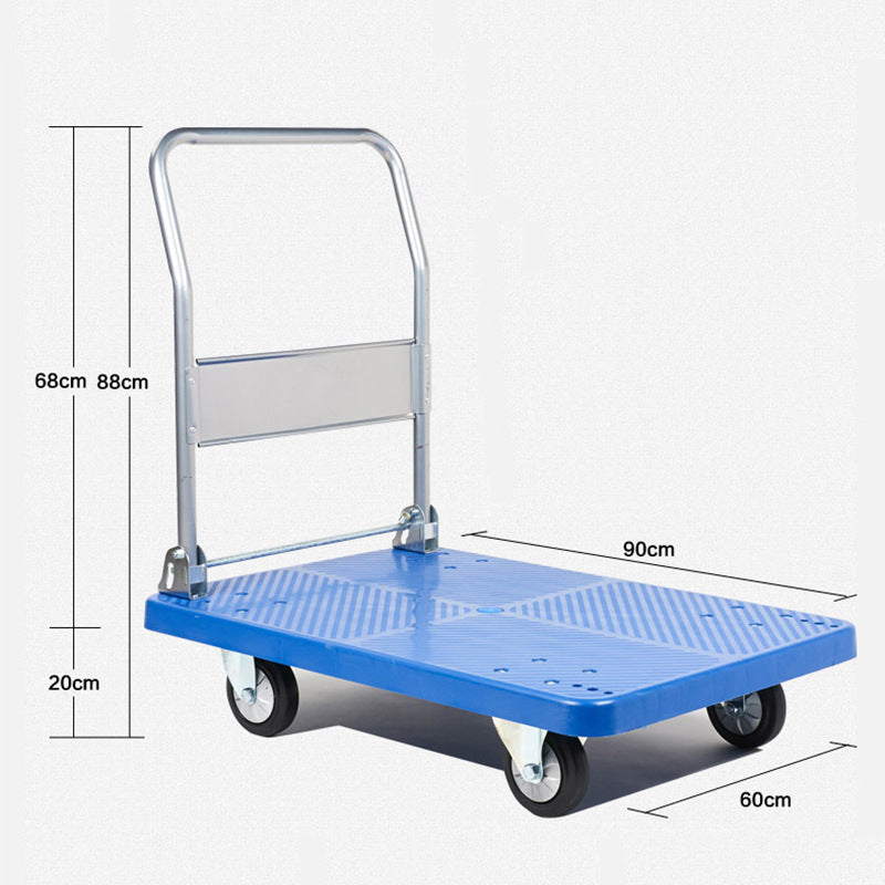 Folding silent flatbed plastic supermarket trolley transport truck pull truck hand trailer trolley casters