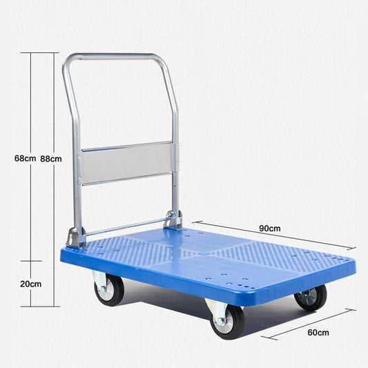 Folding silent flatbed plastic supermarket trolley transport truck pull truck hand trailer trolley casters