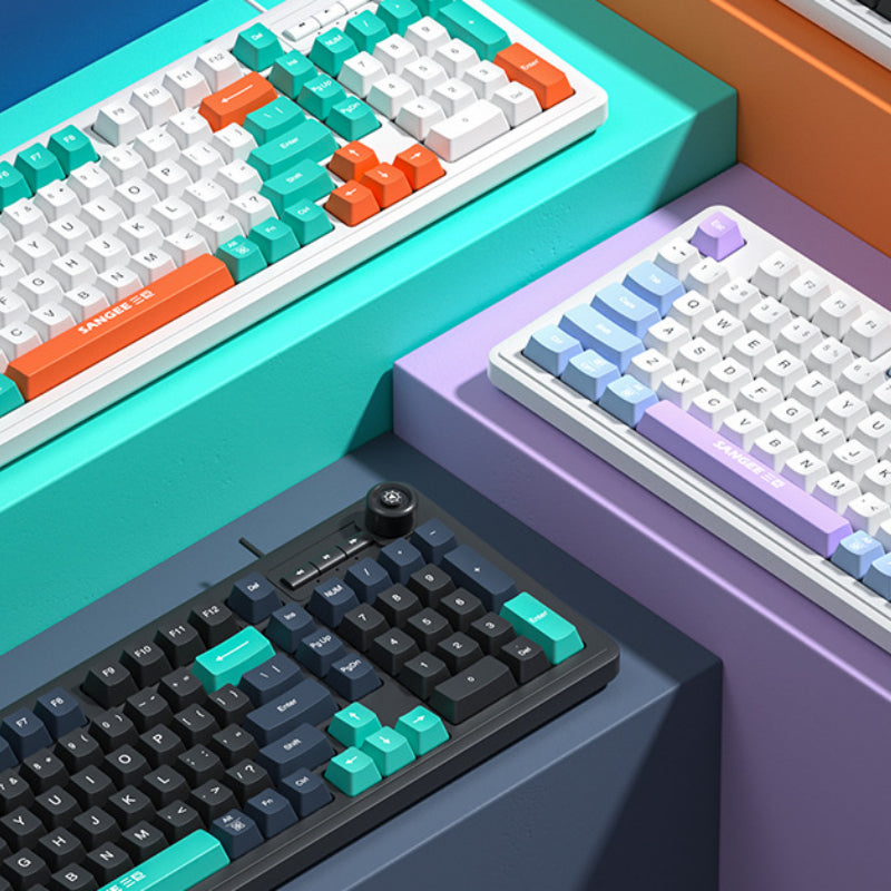 Sangee K18 遊戲有線鍵盤,三拼色,帶發光效果,具機械手感,是臺式電腦配件