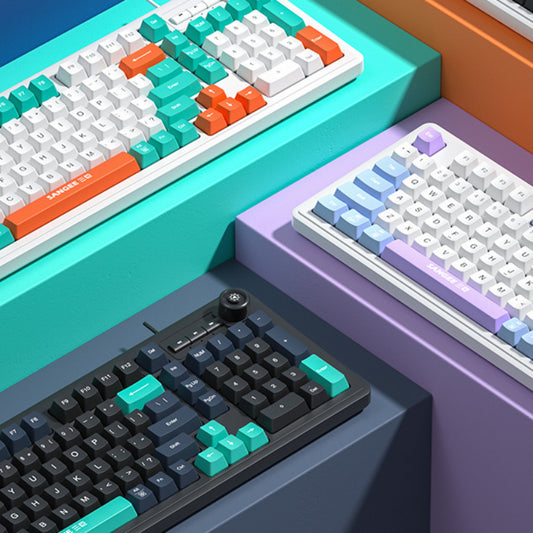 Sangee K18 遊戲有線鍵盤,三拼色,帶發光效果,具機械手感,是臺式電腦配件