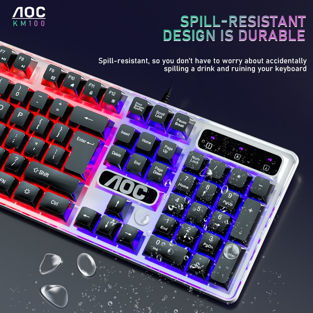 AOC KM100 有線 USB 發光鍵鼠套裝,機械手感,遊戲專用