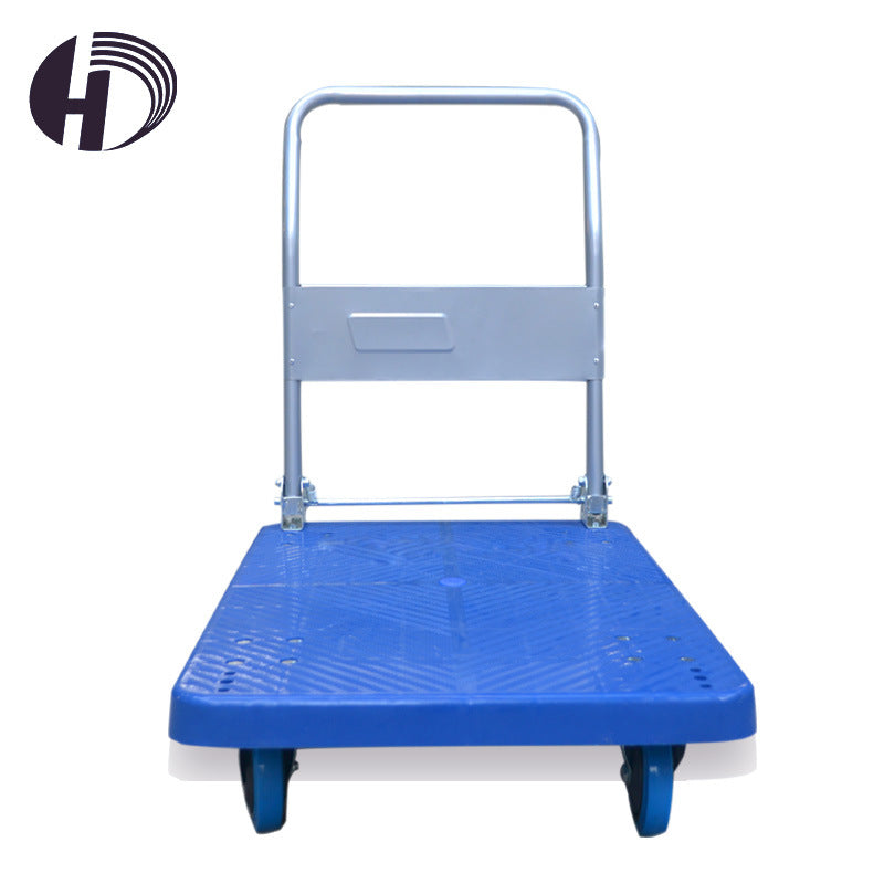 Folding silent flatbed plastic supermarket trolley transport truck pull truck hand trailer trolley casters