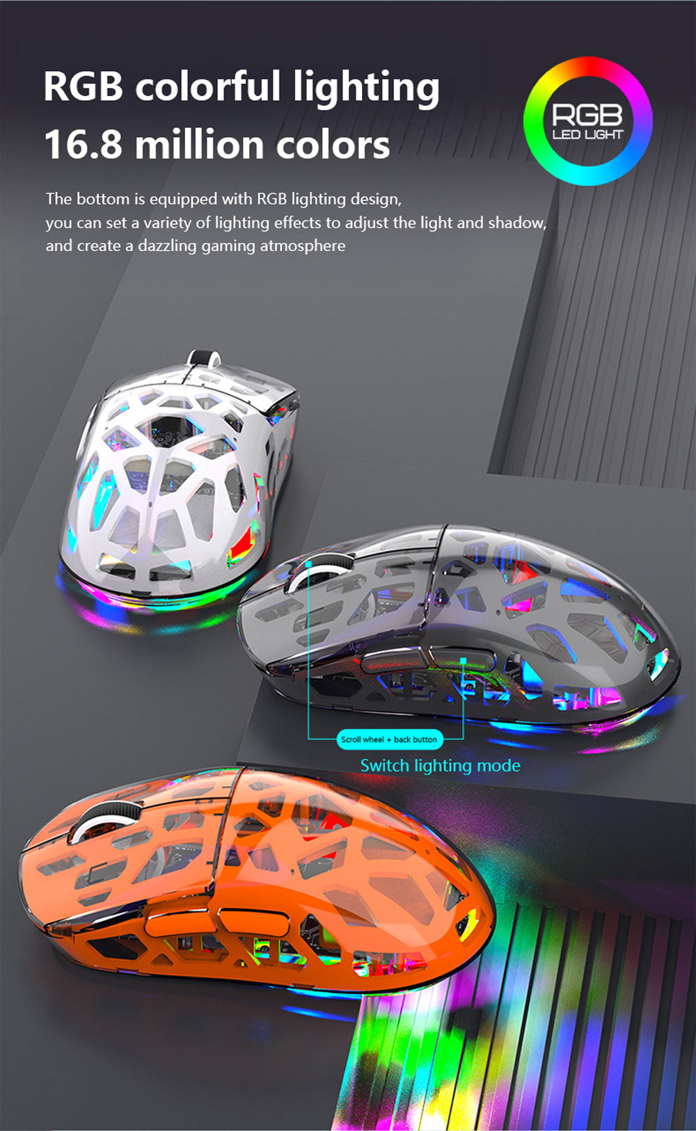 K-Snake BM560 藍牙無線三模鼠標,適用於臺式電腦、筆記本,透明外觀,適合辦公商務場景