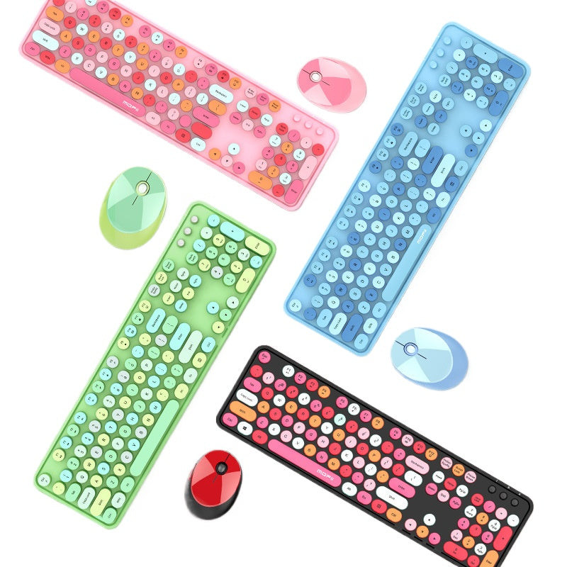 SWEET無線鍵鼠套裝,彩色外觀,帶有口紅朋克元素,可愛風格,適用於辦公