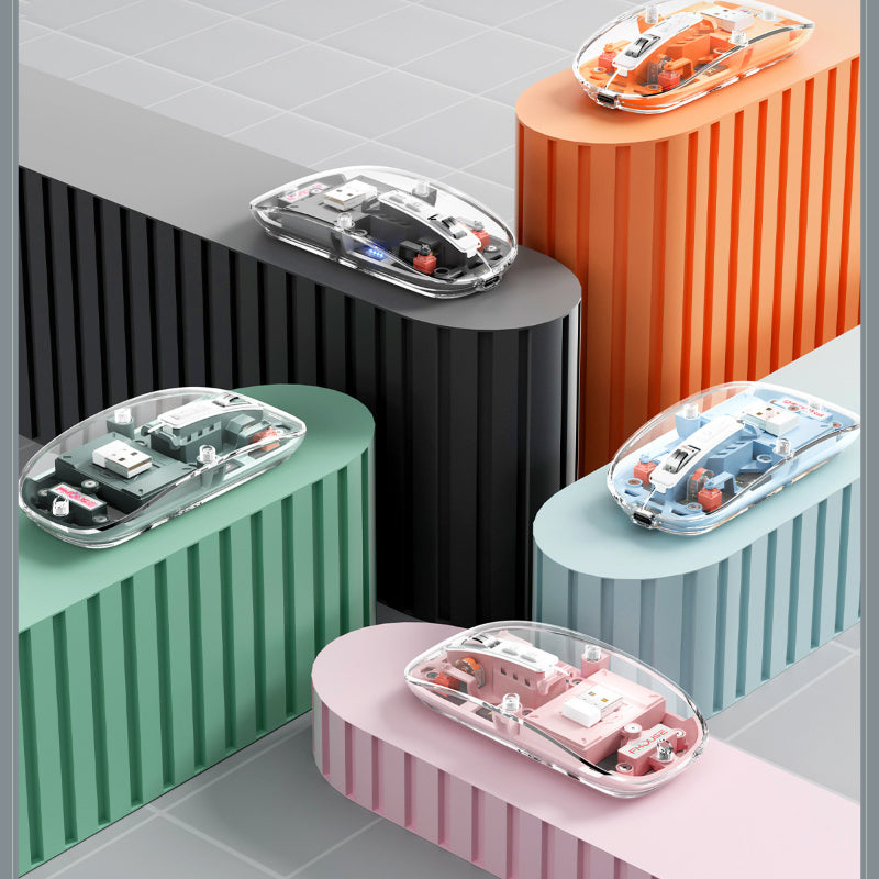 FMOUSE M133 無線藍牙三模透明鼠標,可充電,具備低音特點,適合女生使用,適用於平板電腦、筆記本,可用於辦公