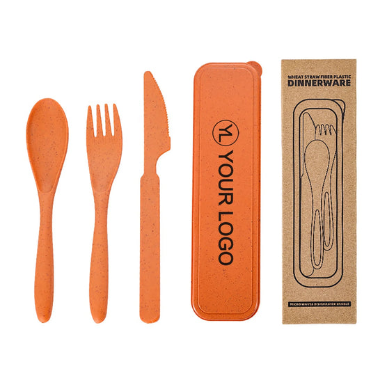 可生物降解小麥秸稈餐具套裝 | 定制標誌色 塑料勺叉刀 可重複使用