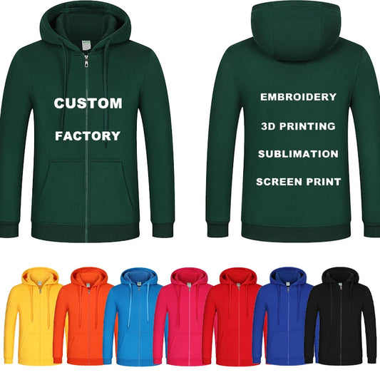 定制 LOGO 連帽衫!60% 棉 40% 滌綸 素色拉鍊款 來樣定做 + 3D 絲網印刷
