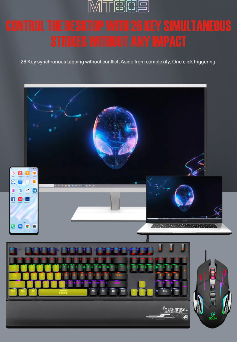 douni MT809真機械鍵鼠套裝,電競辦公雙用,可拆手託,炫彩外觀
