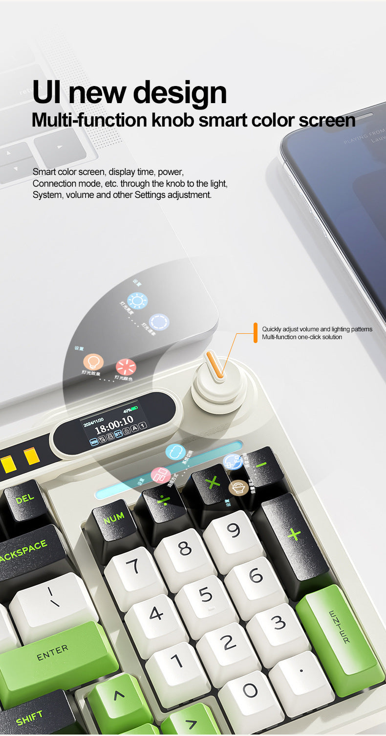 smailwolf MK98 三模 RGB 無線鍵盤,帶屏幕,藍牙客製化,遊戲機械鍵盤,具備拾音燈