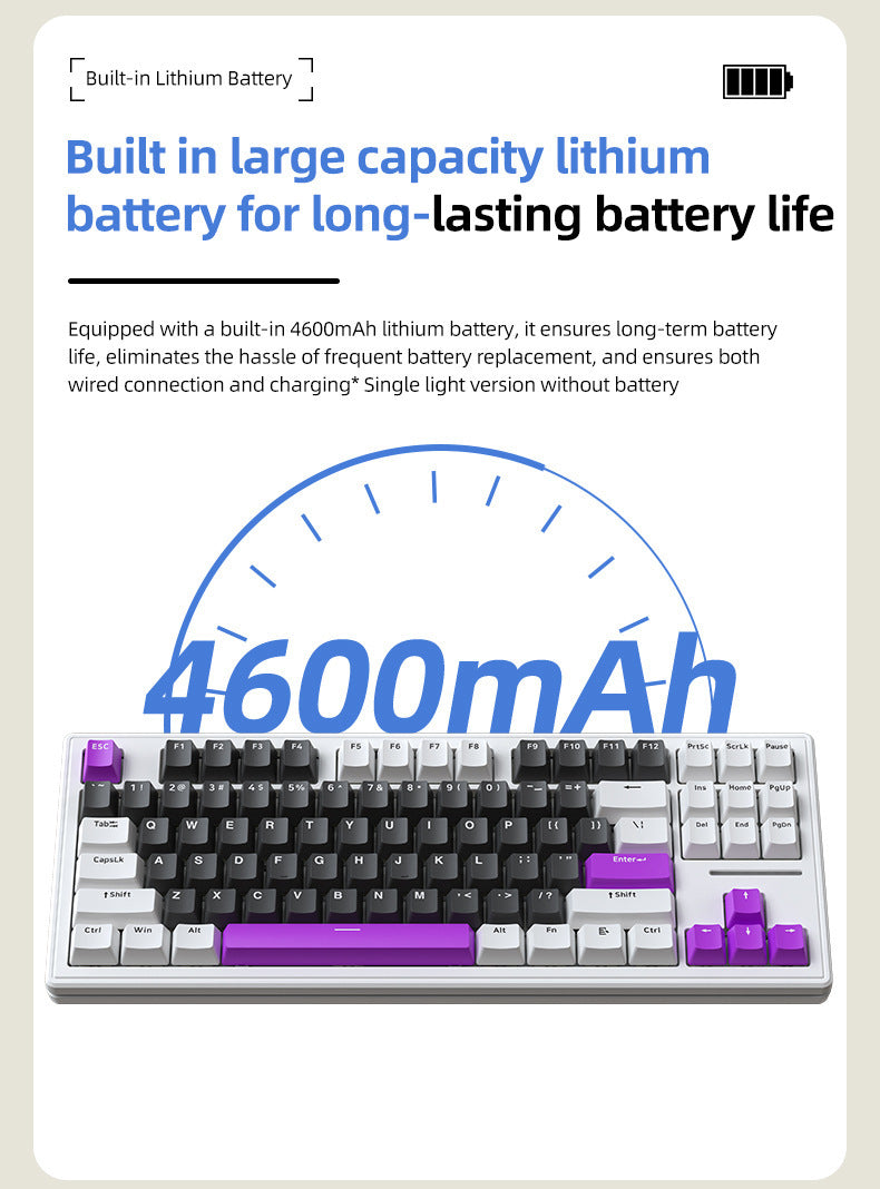 Technology M87 是一款三模無線藍牙機械鍵盤,也支持有線連接,具備 RGB 效果,採用 gasket 結構且支持熱插拔,可客製化,適用於遊戲場景