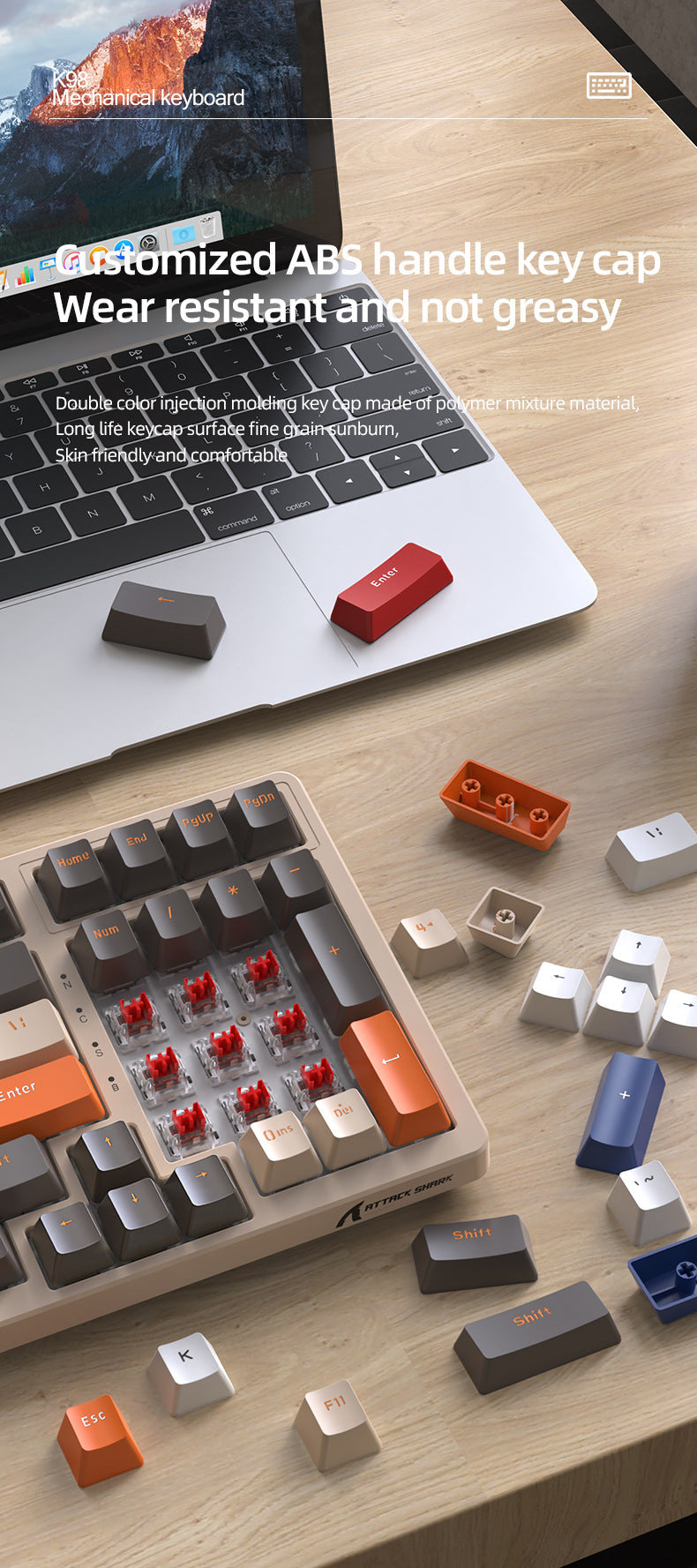 Attack Shark K98RGB三模熱插拔機械鍵盤客製化遊戲藍牙無線鍵盤