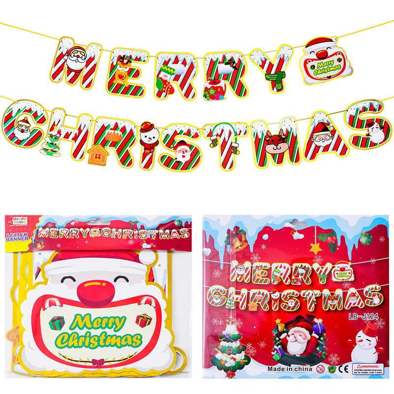 Christmas letter pull flag printing hot stamping Merry Christmas banner scene decoration supplies (minimum batch of 10 packs)