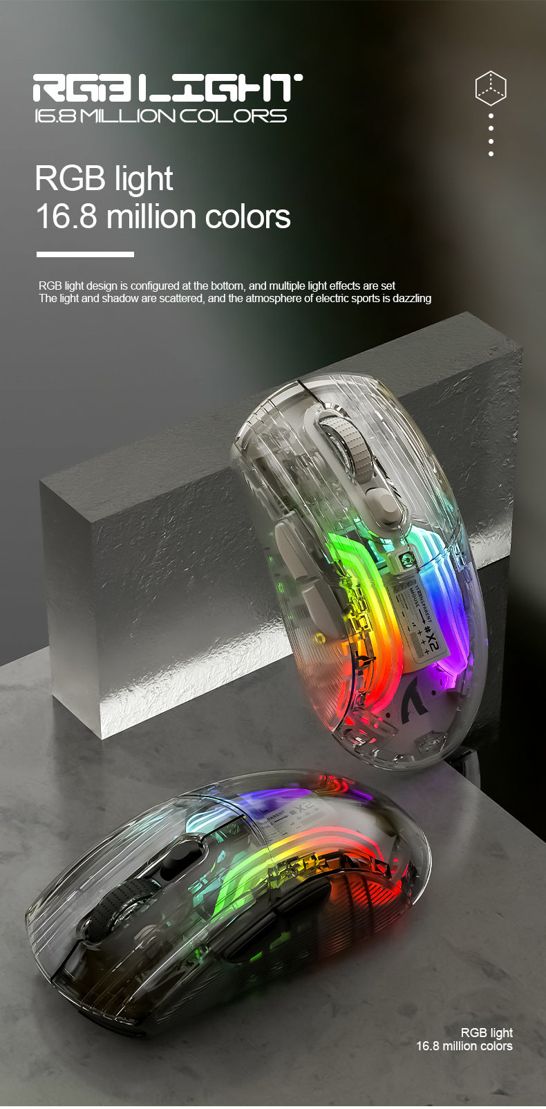 Attack Shark X2RGB 發光無線藍牙三模透明鼠標 遊戲電競鼠標