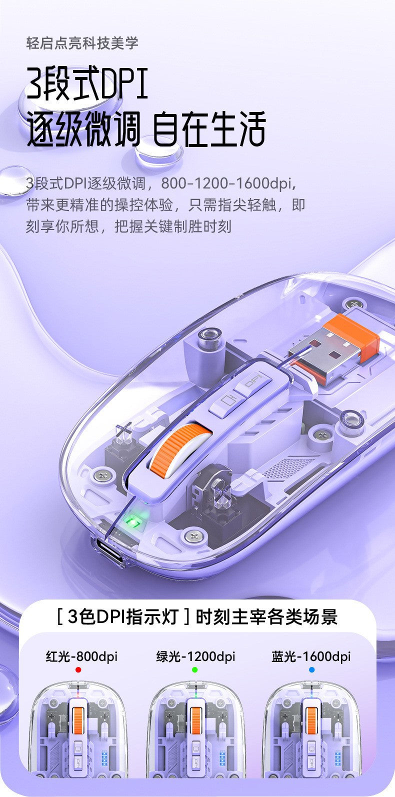 M136 透明無線藍牙三模鼠標,可充電,帶磁吸功能,創意禮品,適用於筆記本、電腦辦公