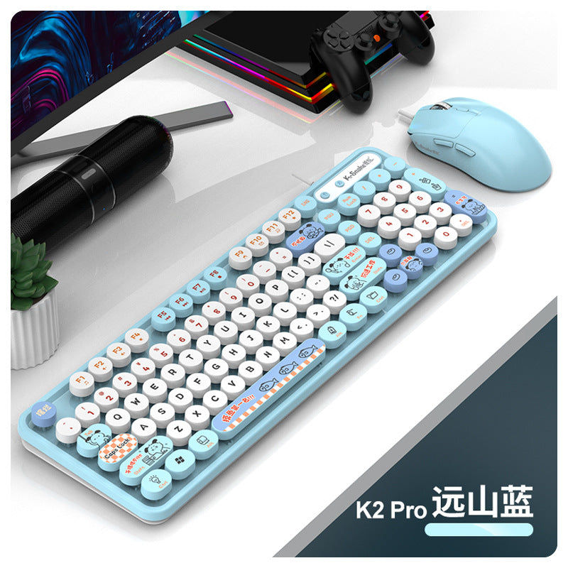 K-Snake K2 有線 USB 鍵鼠套裝,復古朋克風,適合女生,適用於臺式機、筆記本辦公