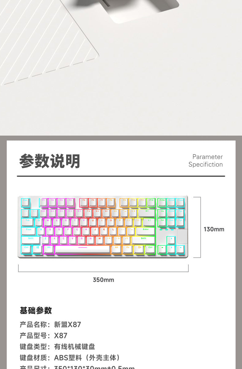Technology X87 機械鍵盤,87 鍵,有線連接,支持 RGB 燈效,電競遊戲、辦公兩用。具備客製化、熱插拔、鍵線分離特點