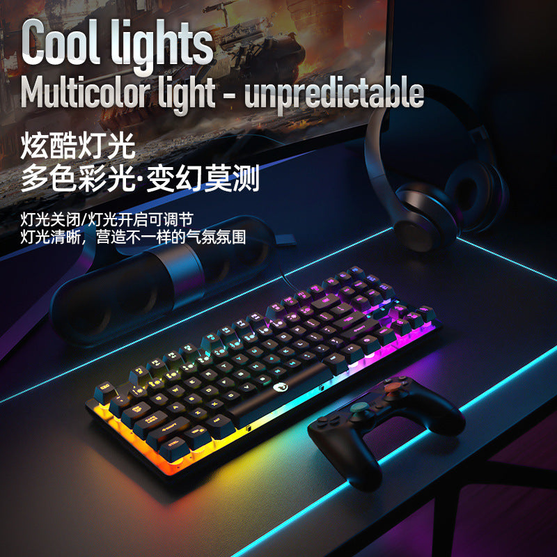 RAIKU K87 有線 87 鍵鍵盤,機械手感,彩虹發光,懸浮鍵帽,遊戲適用