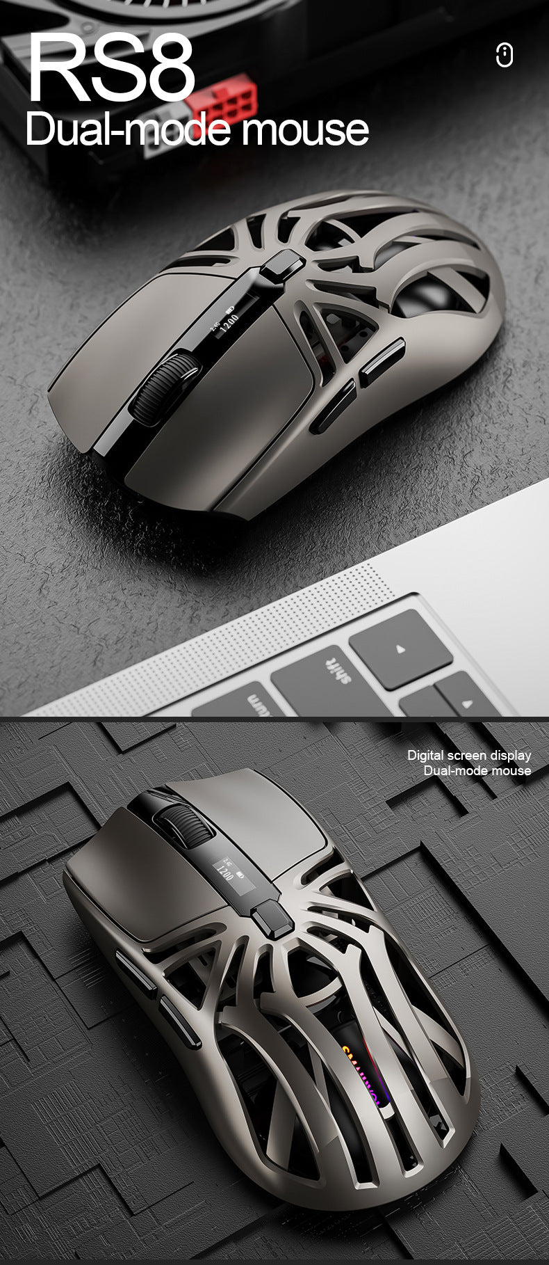 Smailwolf RS8 藍牙無線三模鼠標,輕量化設計,電競遊戲、電腦辦公通用