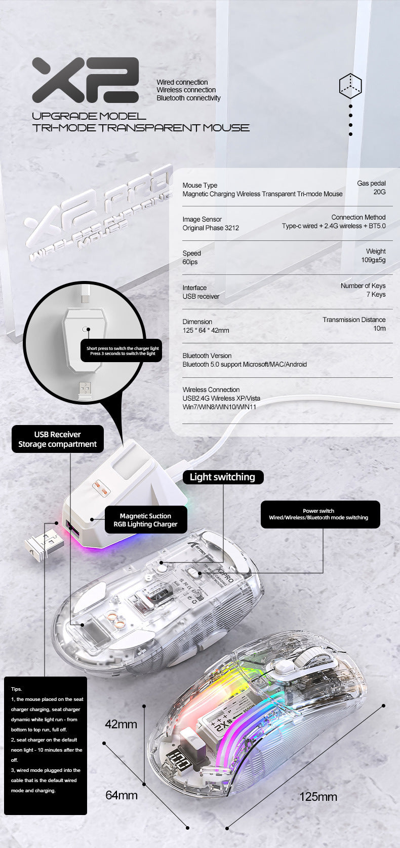 Attack Shark X2PRORGB 是一款發光的無線藍牙三模透明遊戲鼠標,還帶有屏幕