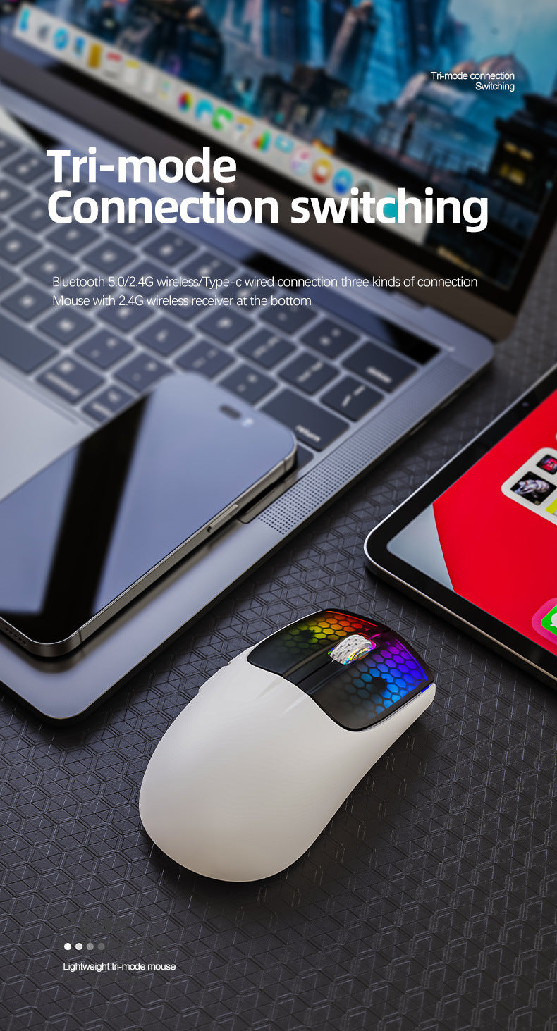 Attack Shark X5RGB,三模無線鼠標,可藍牙、無線、有線連接,輕量設計,適用於電競遊戲