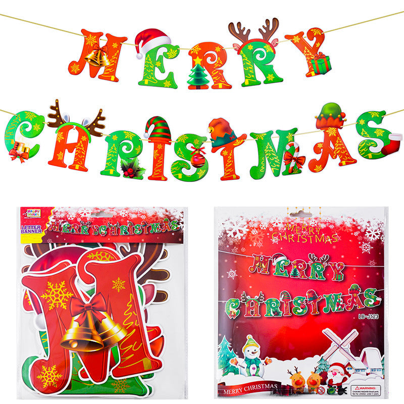 Christmas letter pull flag printing hot stamping Merry Christmas banner scene decoration supplies (minimum batch of 10 packs)