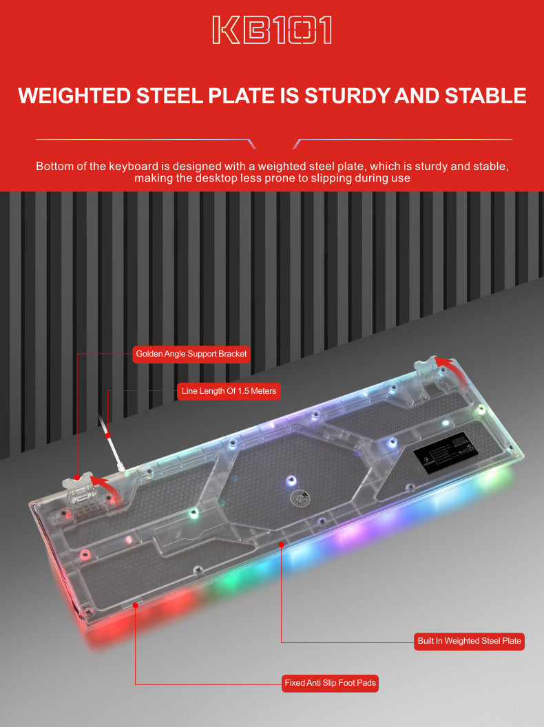 douni KB101 鍵盤,有線連接,具機械手感,七彩 RGB 發光,透明設計,適用於筆記本電腦和遊戲
