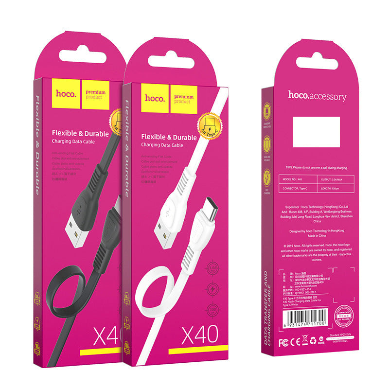 HOCO X40 is suitable for Apple IPhone charging data cable and Android type-c mobile phone durable fast charging cable