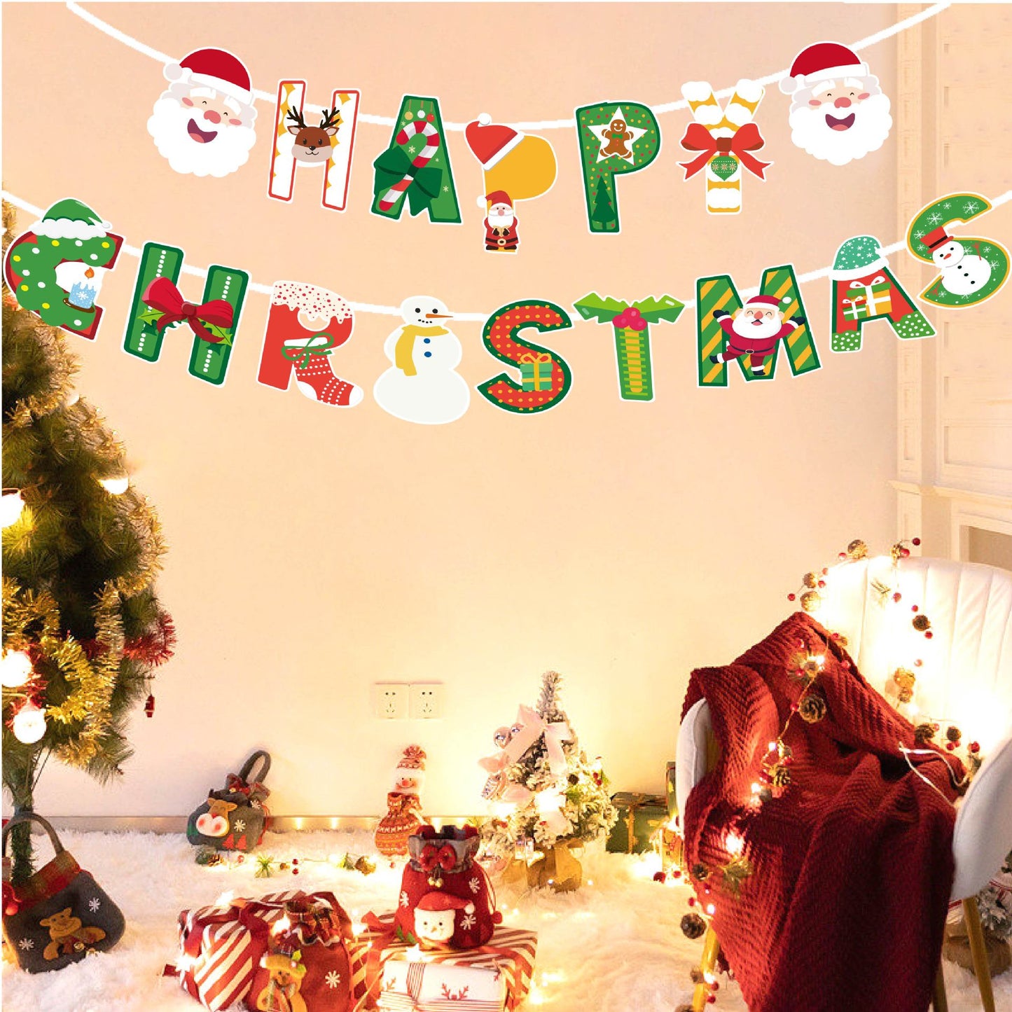 Christmas decorations, venue layout props, Christmas flags, party supplies, pennants, garden flags (minimum batch of 12 pieces)