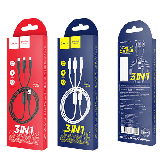 HOCO浩酷 X25一拖三充電數據線廠家三合一適用蘋果安卓Type-C快充