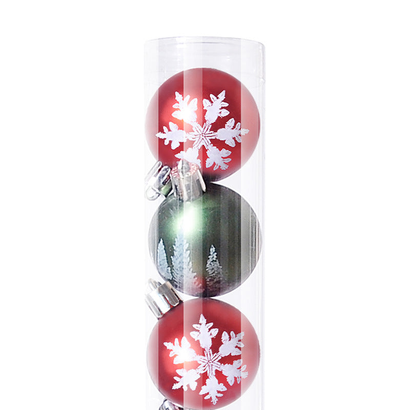 Christmas 4CM electroplated ball painted snowflake. Tree-shaped 10CP cylinder set pendant