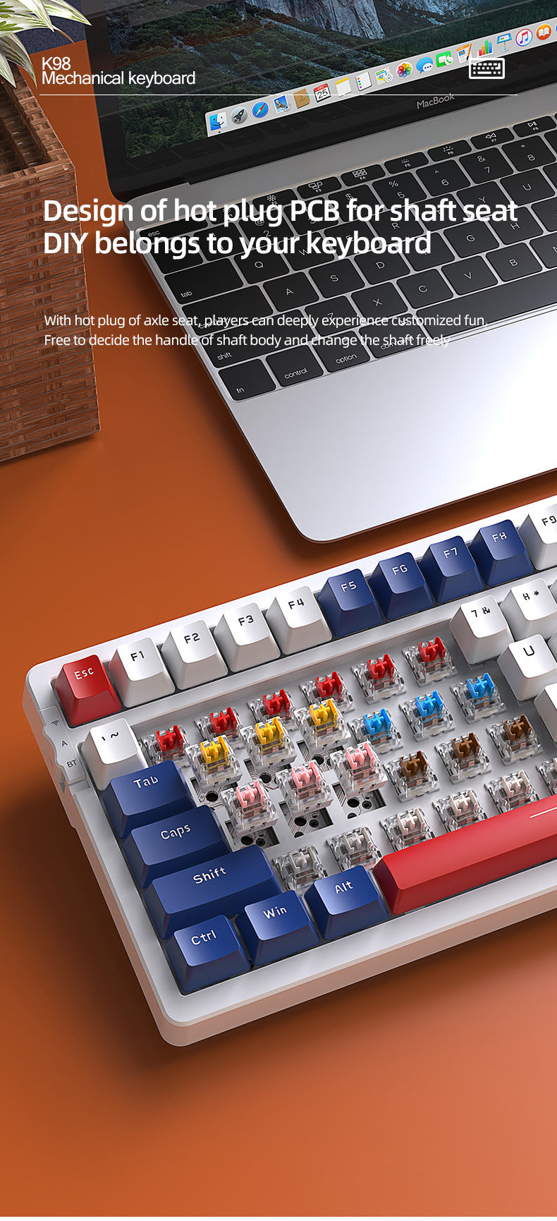 Attack Shark K98RGB三模熱插拔機械鍵盤客製化遊戲藍牙無線鍵盤