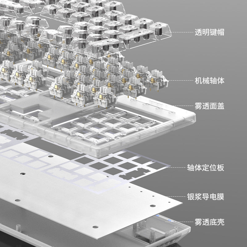RAIKU L1000 真機械鍵盤,具備 RGB 效果,透明設計,是有線鍵盤,適用於筆記本電腦和遊戲,有冰晶款