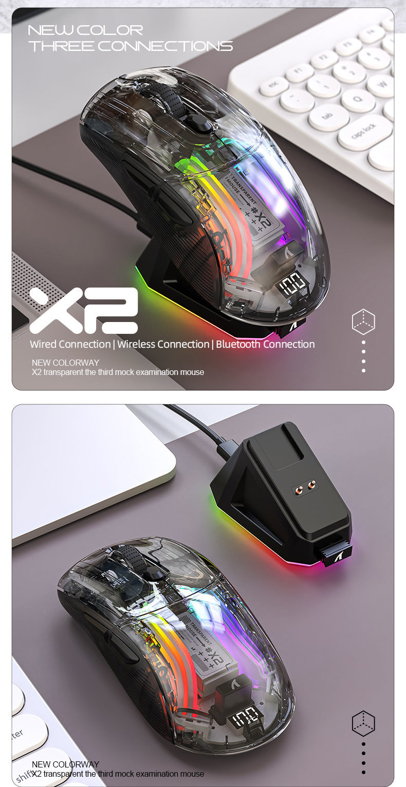 Attack Shark X2PRORGB 是一款發光的無線藍牙三模透明遊戲鼠標,還帶有屏幕