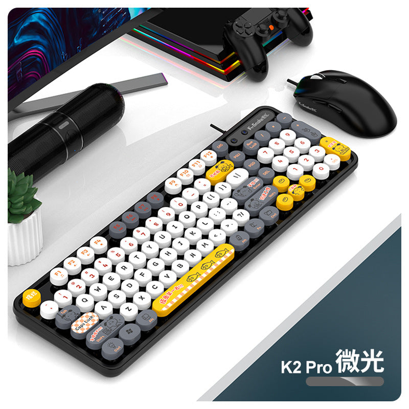 K-Snake K2 有線 USB 鍵鼠套裝,復古朋克風,適合女生,適用於臺式機、筆記本辦公