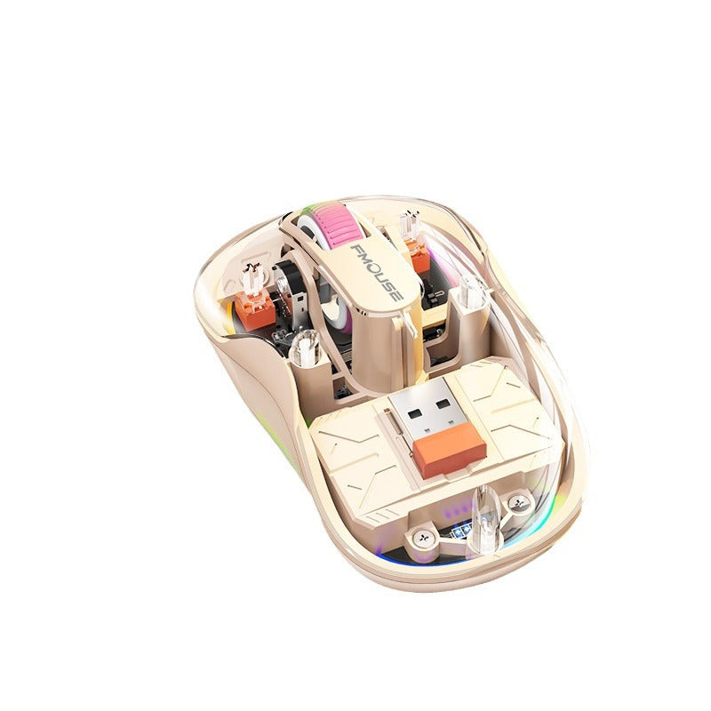 M333新款無線藍牙滑鼠,透明外觀,支援充電,附七彩呼吸燈,適用於平板、筆記本等辦公場景