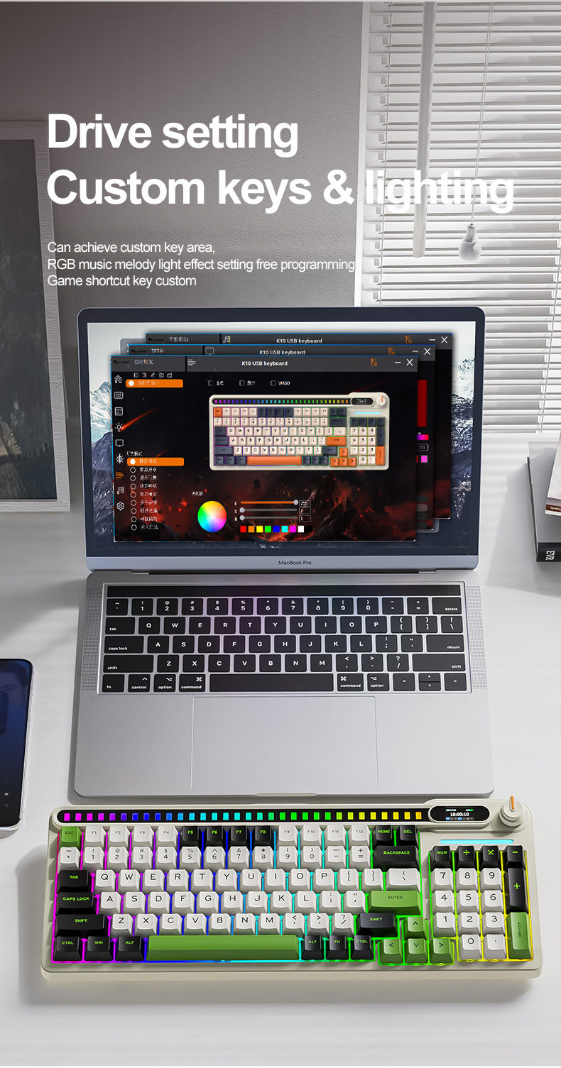smailwolf MK98 三模 RGB 無線鍵盤,帶屏幕,藍牙客製化,遊戲機械鍵盤,具備拾音燈