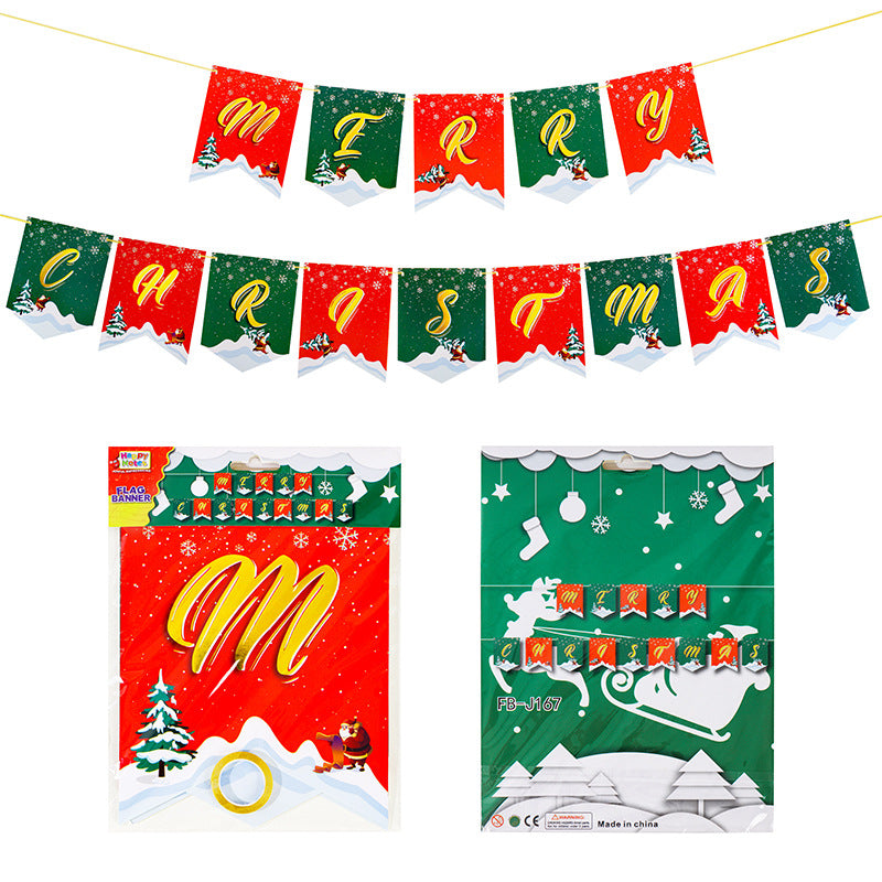 Christmas letter pull flag printing hot stamping Merry Christmas banner scene decoration supplies (minimum batch of 10 packs)
