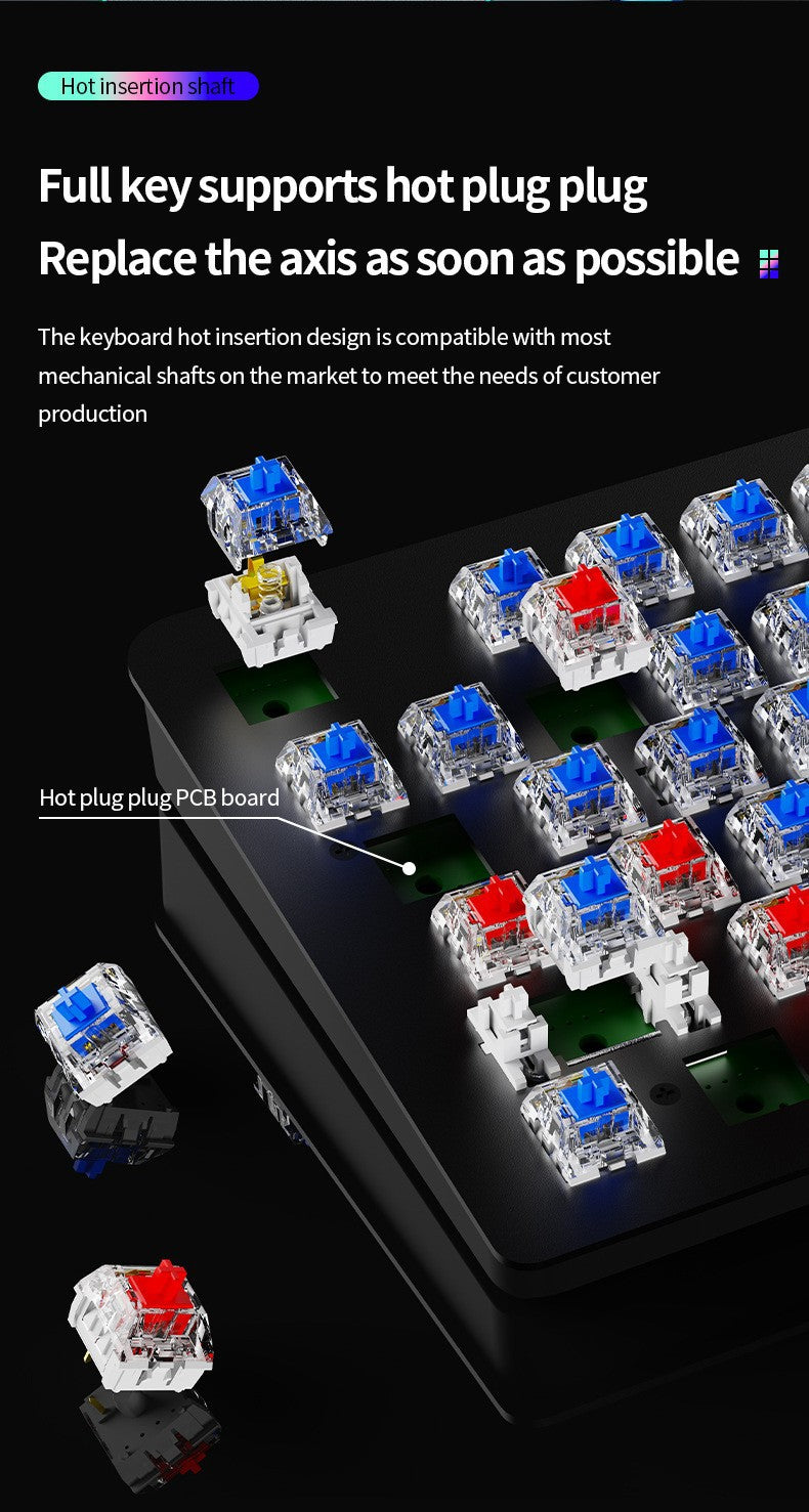 AK104 有線機械式鍵盤,可選配青軸、紅軸,具備 RGB 背光,適用於電競遊戲與辦公場景