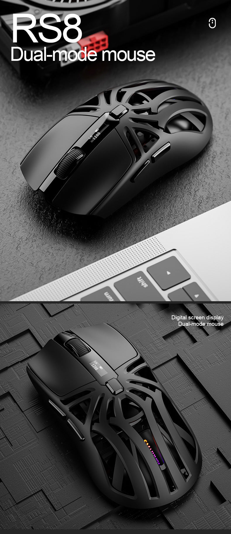 Smailwolf RS8 藍牙無線三模鼠標,輕量化設計,電競遊戲、電腦辦公通用