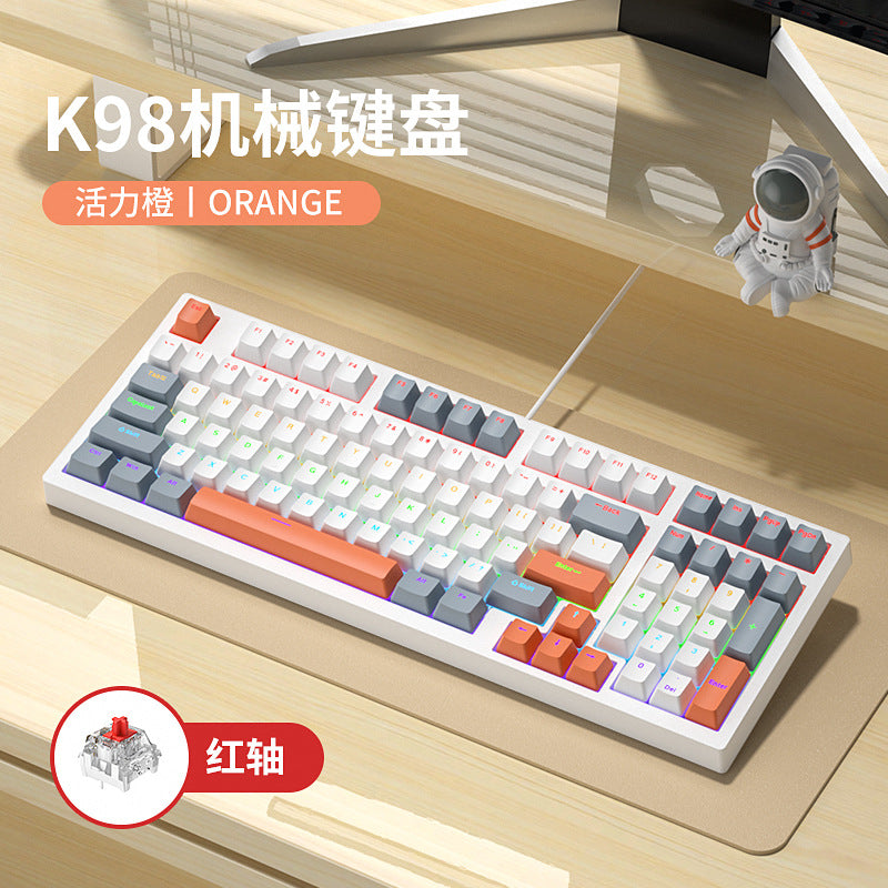 K98 發光有線 RGB 機械鍵盤,98 配列,可客製化,適用於遊戲電競,有青軸、紅軸可選
