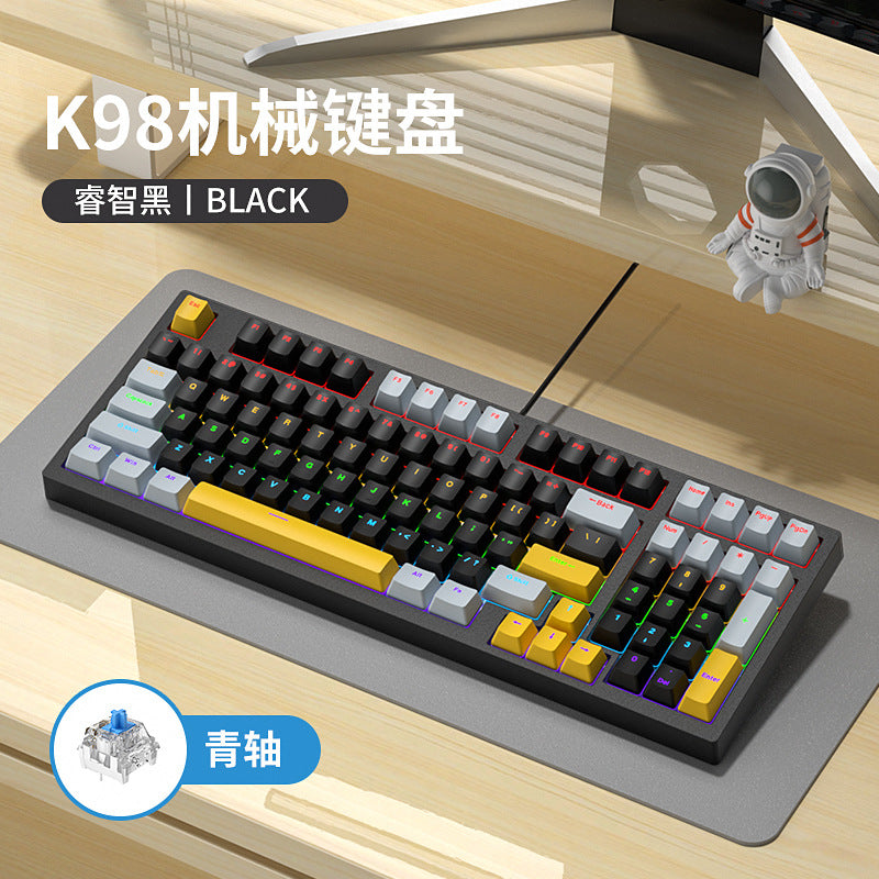 K98 發光有線 RGB 機械鍵盤,98 配列,可客製化,適用於遊戲電競,有青軸、紅軸可選