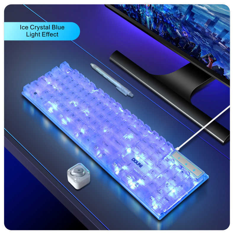 douni KB101 鍵盤,有線連接,具機械手感,七彩 RGB 發光,透明設計,適用於筆記本電腦和遊戲