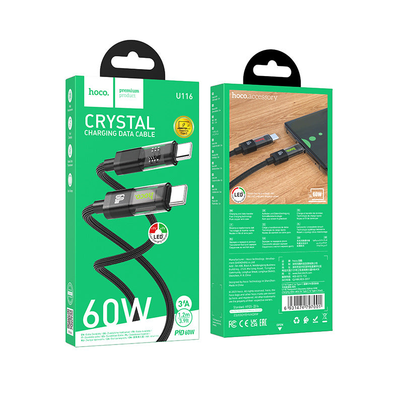 HOCO U116 PD60W transparent charging data cable is suitable for Apple Type-C mobile phone PD20W fast charging