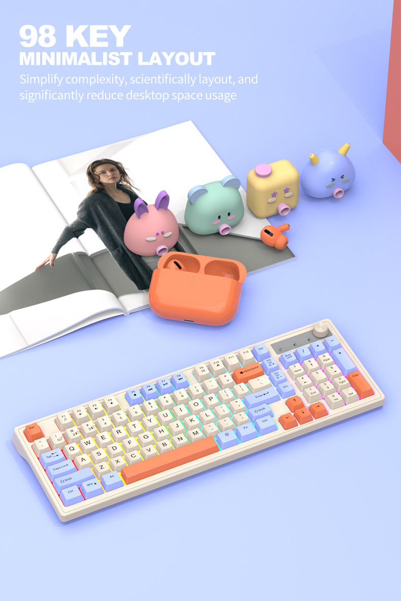 K-Snake K98 藍牙無線雙模鍵盤,機械手感,適用於臺式機、筆記本,辦公商務發光款