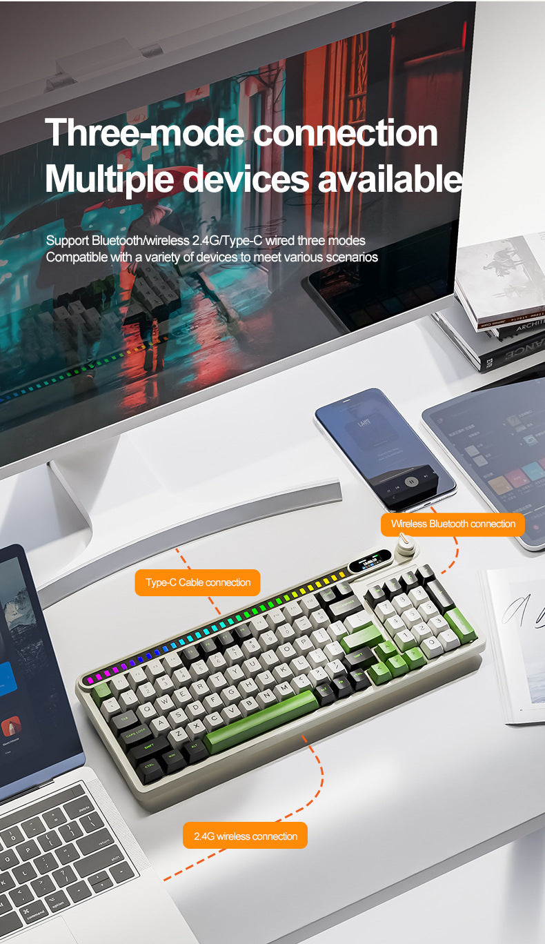 smailwolf MK98 三模 RGB 無線鍵盤,帶屏幕,藍牙客製化,遊戲機械鍵盤,具備拾音燈