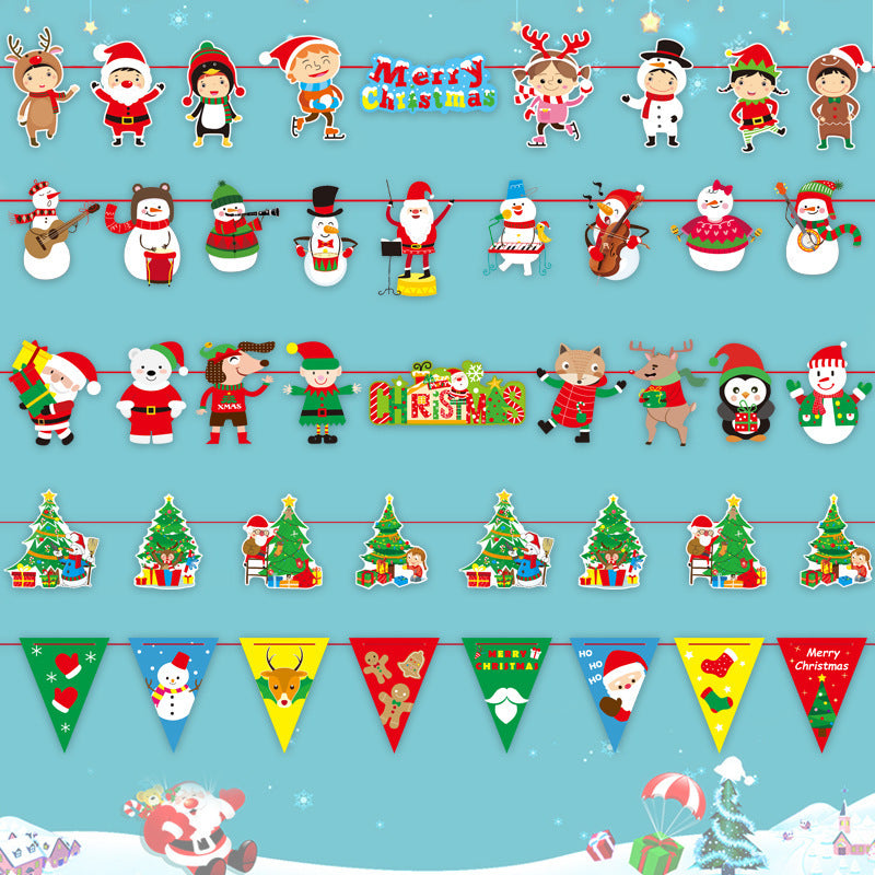 Christmas decoration supplies cartoon flags Christmas scene layout paper hanging flags (minimum batch of 10 pieces)