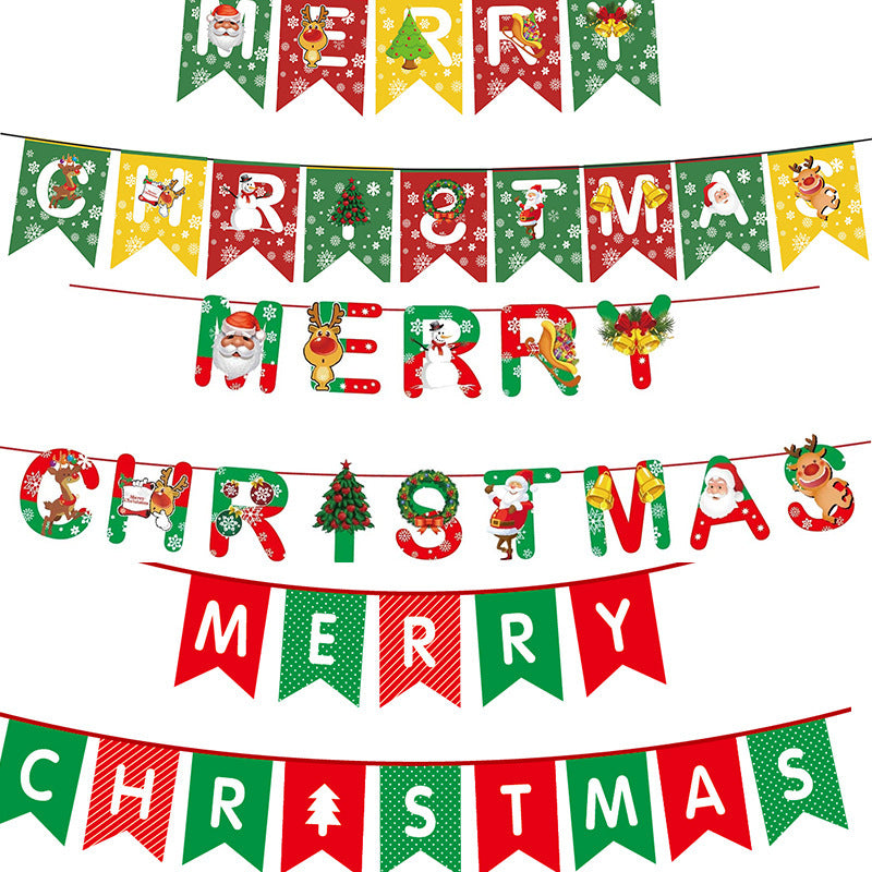 Christmas decoration hanging flag graduation party scene layout pull flag cartoon pull flower letter hanging flag bunting