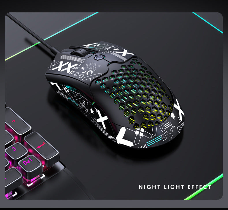 FreeWolf M5 輕量有線電競洞洞鼠,PAW3325 引擎,12000DPI RGB 款