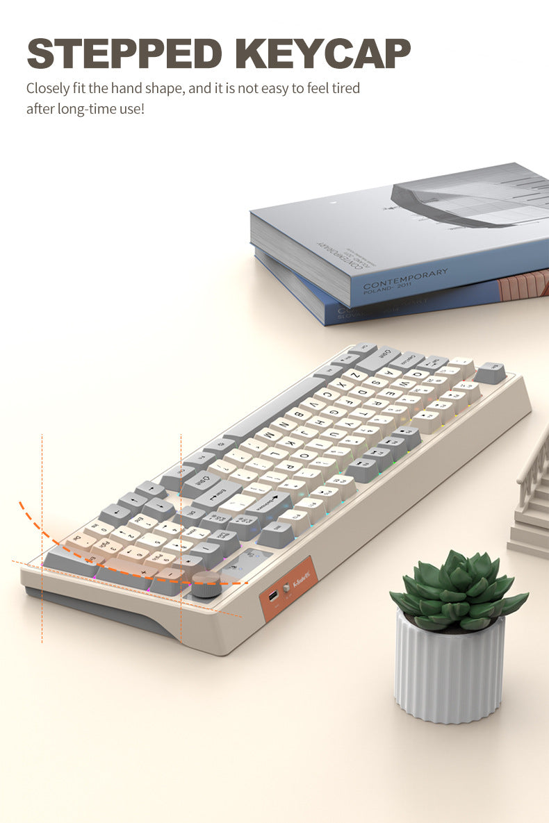 K-Snake K98 藍牙無線雙模鍵盤,機械手感,適用於臺式機、筆記本,辦公商務發光款